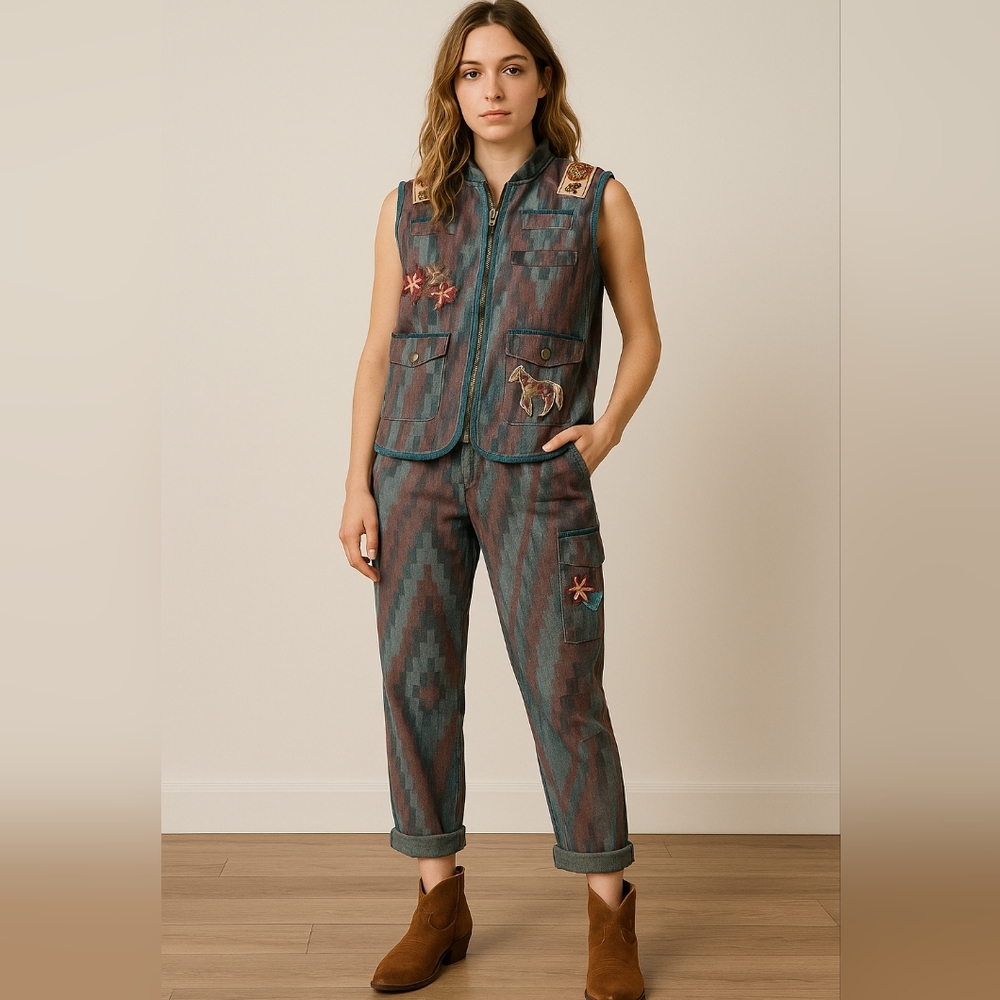 Double D Ranch Teal and Brown Jumpsuit